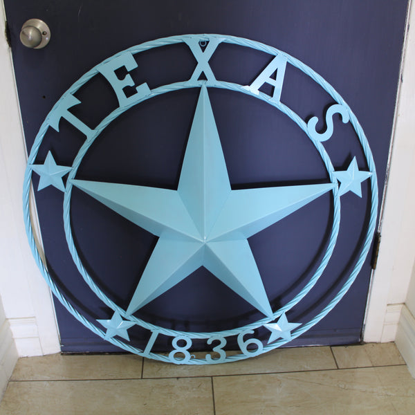 TEXAS 1836 TURQUOISE AQUA BARN METAL 3d LONESTAR WESTERN HOME DECOR NEW #EH12841 24",36",40",50"
