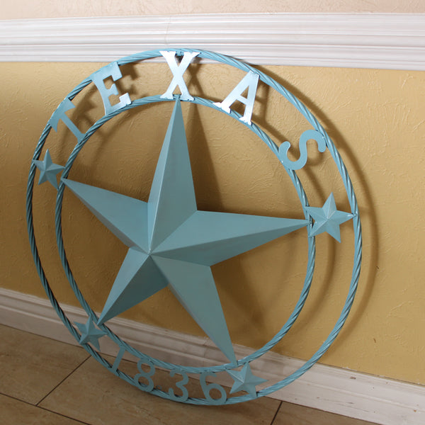 TEXAS 1836 TURQUOISE AQUA BARN METAL 3d LONESTAR WESTERN HOME DECOR NEW #EH12841 24",36",40",50"