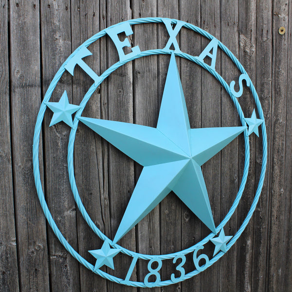 TEXAS 1836 TURQUOISE AQUA BARN METAL 3d LONESTAR WESTERN HOME DECOR NEW #EH12841 24",36",40",50"