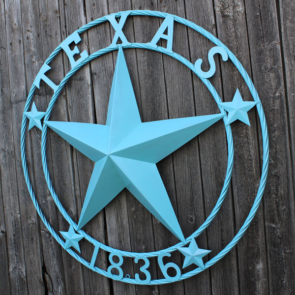 TEXAS 1836 TURQUOISE AQUA BARN METAL 3d LONESTAR WESTERN HOME DECOR NEW #EH12841 24",36",40",50"