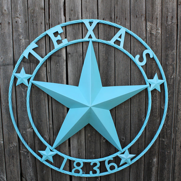 TEXAS 1836 TURQUOISE AQUA BARN METAL 3d LONESTAR WESTERN HOME DECOR NEW #EH12841 24",36",40",50"