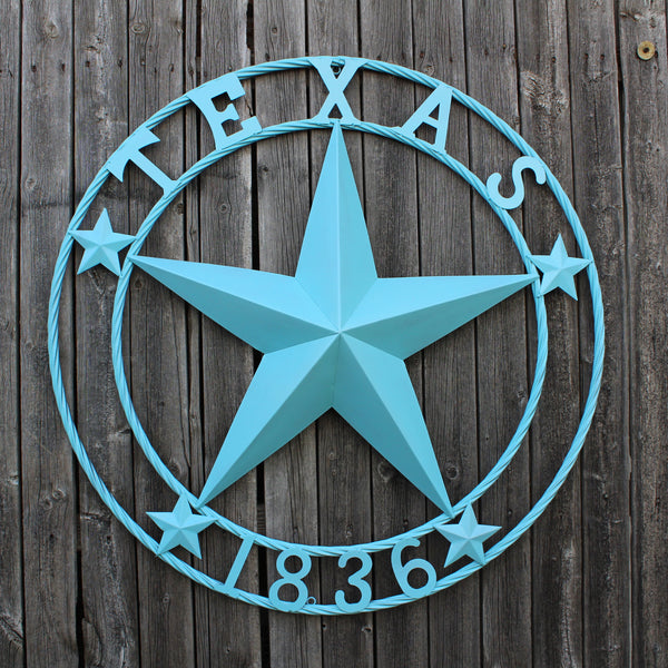 TEXAS 1836 TURQUOISE AQUA BARN METAL 3d LONESTAR WESTERN HOME DECOR NEW #EH12841 24",36",40",50"