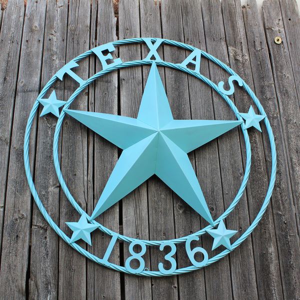TEXAS 1836 TURQUOISE AQUA BARN METAL 3d LONESTAR WESTERN HOME DECOR NEW #EH12841 24",36",40",50"