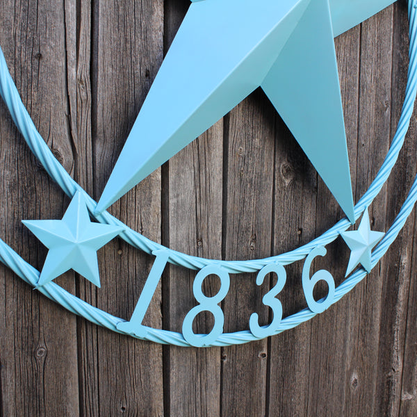 TEXAS 1836 TURQUOISE AQUA BARN METAL 3d LONESTAR WESTERN HOME DECOR NEW #EH12841 24",36",40",50"