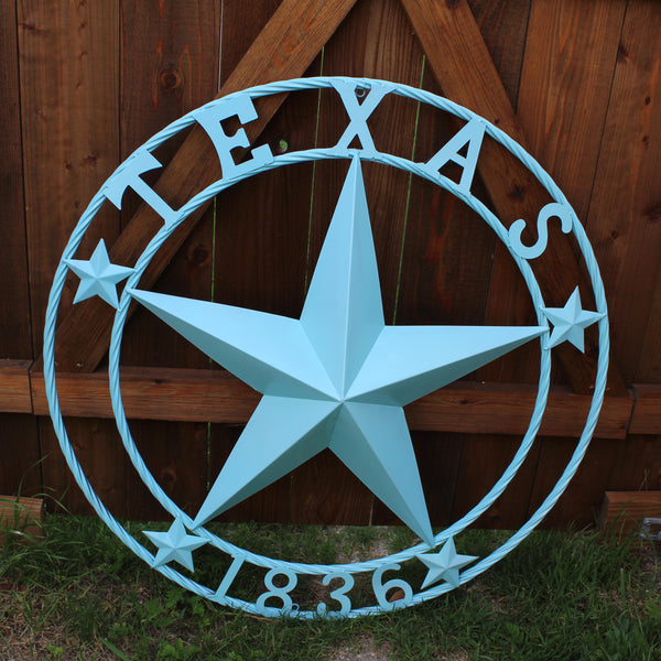 TEXAS 1836 TURQUOISE AQUA BARN METAL 3d LONESTAR WESTERN HOME DECOR NEW #EH12841 24",36",40",50"