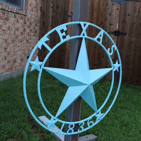 TEXAS 1836 TURQUOISE AQUA BARN METAL 3d LONESTAR WESTERN HOME DECOR NEW #EH12841 24",36",40",50"