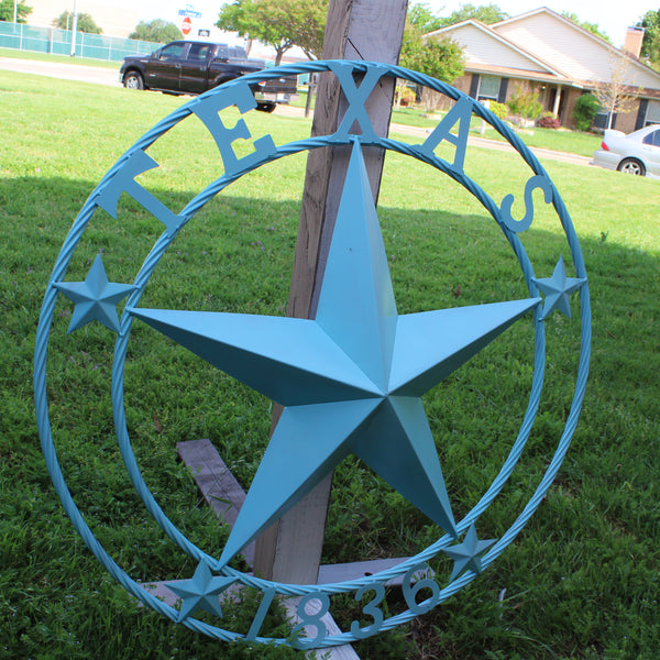 TEXAS 1836 TURQUOISE AQUA BARN METAL 3d LONESTAR WESTERN HOME DECOR NEW #EH12841 24",36",40",50"