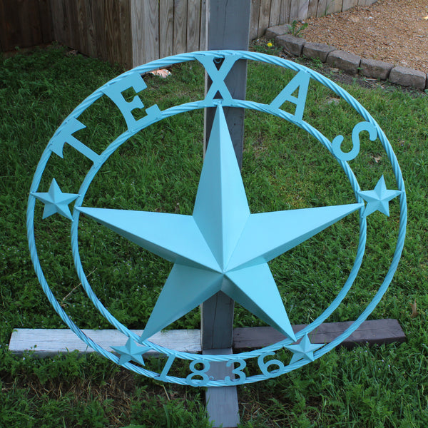 TEXAS 1836 TURQUOISE AQUA BARN METAL 3d LONESTAR WESTERN HOME DECOR NEW #EH12841 24",36",40",50"