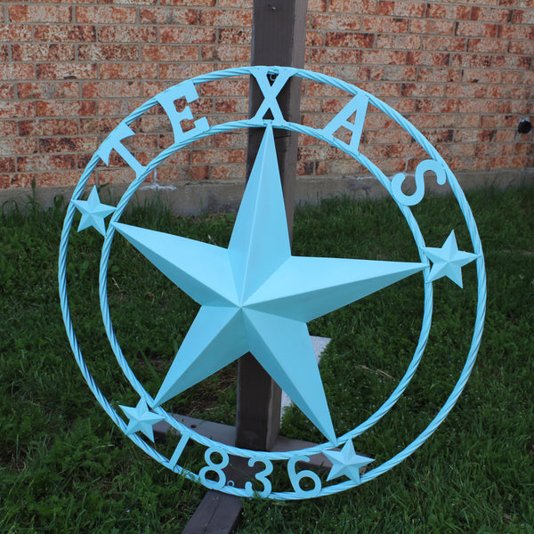 TEXAS 1836 TURQUOISE AQUA BARN METAL 3d LONESTAR WESTERN HOME DECOR NEW #EH12841 24",36",40",50"