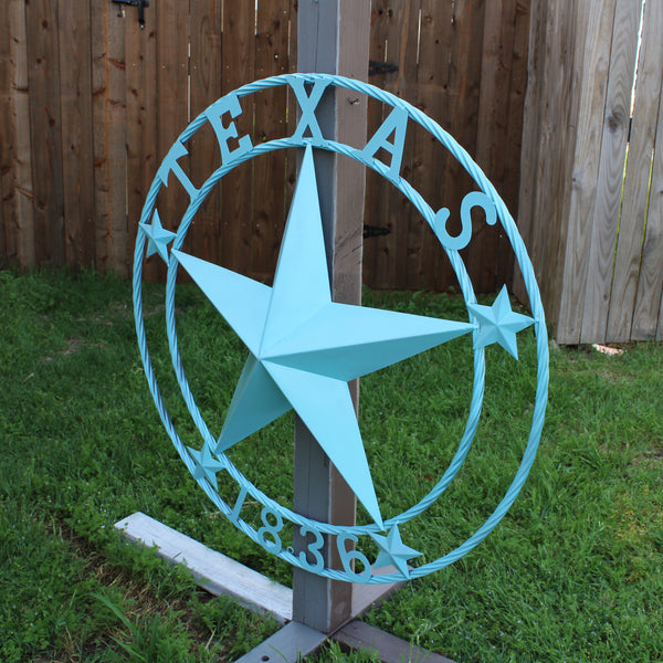 TEXAS 1836 TURQUOISE AQUA BARN METAL 3d LONESTAR WESTERN HOME DECOR NEW #EH12841 24",36",40",50"