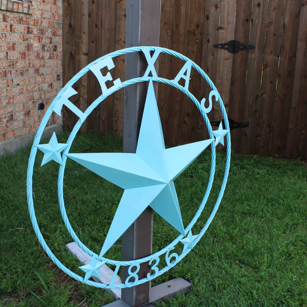 TEXAS 1836 TURQUOISE AQUA BARN METAL 3d LONESTAR WESTERN HOME DECOR NEW #EH12841 24",36",40",50"