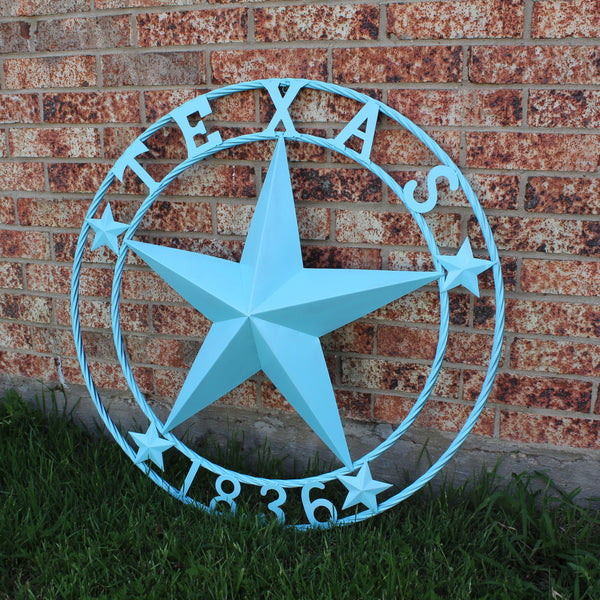 TEXAS 1836 TURQUOISE AQUA BARN METAL 3d LONESTAR WESTERN HOME DECOR NEW #EH12841 24",36",40",50"