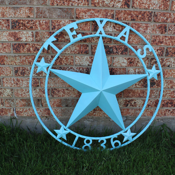 TEXAS 1836 TURQUOISE AQUA BARN METAL 3d LONESTAR WESTERN HOME DECOR NEW #EH12841 24",36",40",50"
