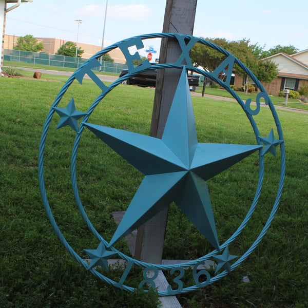 TEXAS 1836 TURQUOISE AQUA BARN METAL 3d LONESTAR WESTERN HOME DECOR NEW #EH12841 24",36",40",50"
