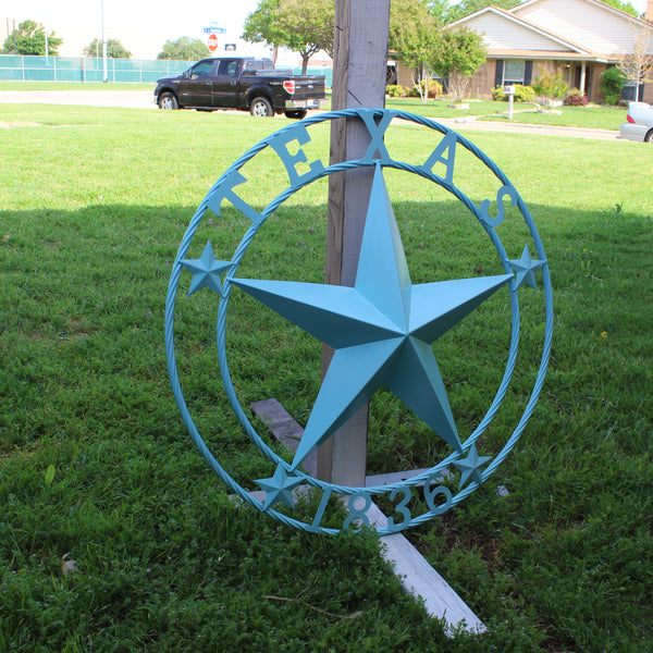 TEXAS 1836 TURQUOISE AQUA BARN METAL 3d LONESTAR WESTERN HOME DECOR NEW #EH12841 24",36",40",50"