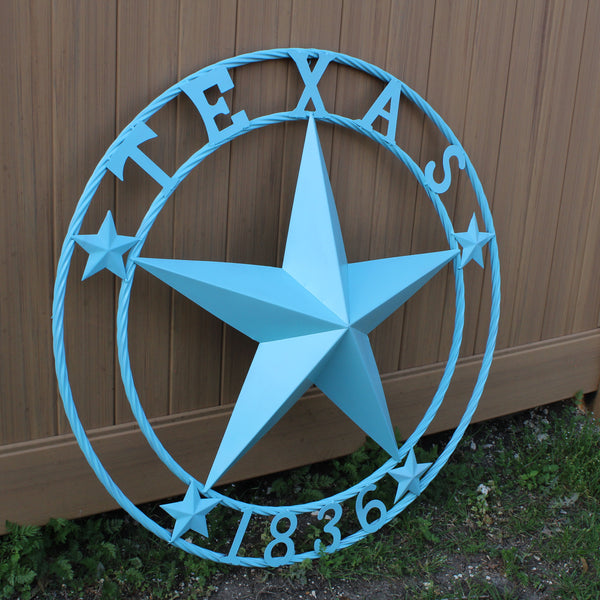 TEXAS 1836 TURQUOISE AQUA BARN METAL 3d LONESTAR WESTERN HOME DECOR NEW #EH12841 24",36",40",50"