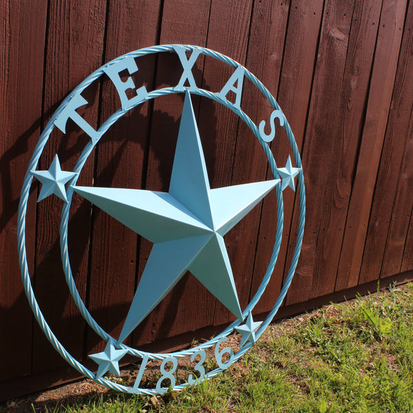 TEXAS 1836 TURQUOISE AQUA BARN METAL 3d LONESTAR WESTERN HOME DECOR NEW #EH12841 24",36",40",50"