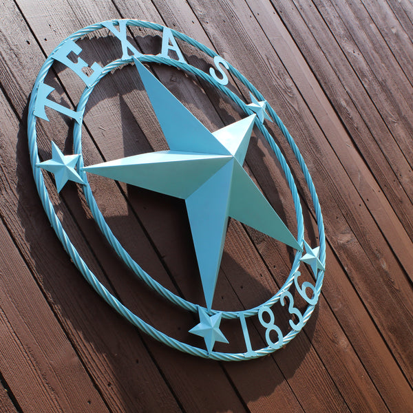 TEXAS 1836 TURQUOISE AQUA BARN METAL 3d LONESTAR WESTERN HOME DECOR NEW #EH12841 24",36",40",50"
