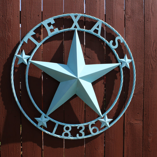 TEXAS 1836 TURQUOISE AQUA BARN METAL 3d LONESTAR WESTERN HOME DECOR NEW #EH12841 24",36",40",50"