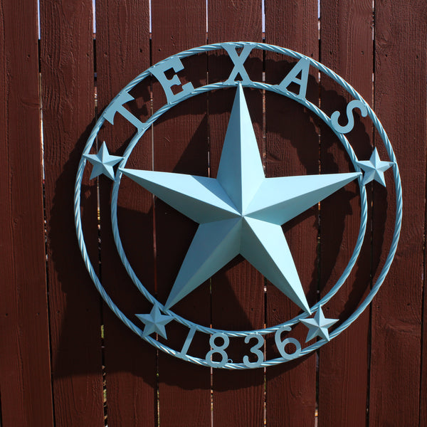TEXAS 1836 TURQUOISE AQUA BARN METAL 3d LONESTAR WESTERN HOME DECOR NEW #EH12841 24",36",40",50"