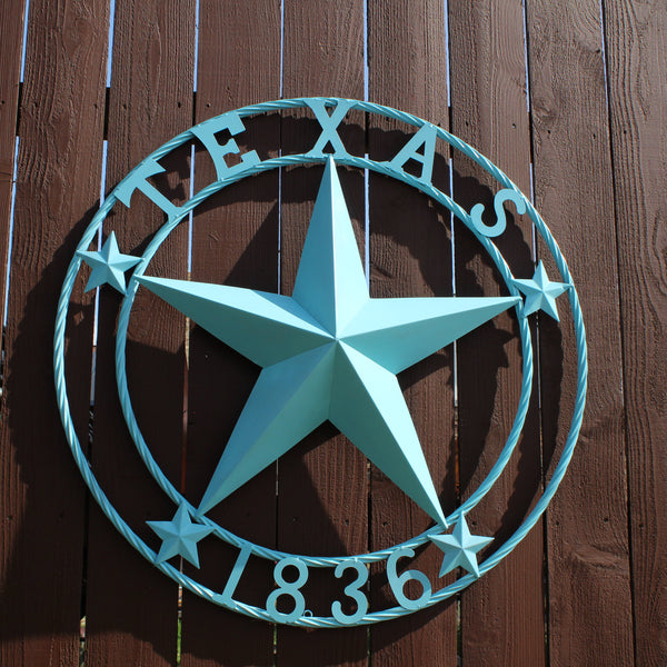 TEXAS 1836 TURQUOISE AQUA BARN METAL 3d LONESTAR WESTERN HOME DECOR NEW #EH12841 24",36",40",50"