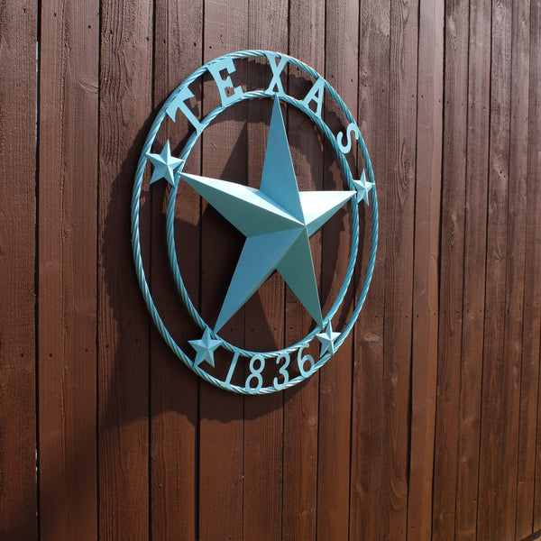 TEXAS 1836 TURQUOISE AQUA BARN METAL 3d LONESTAR WESTERN HOME DECOR NEW #EH12841 24",36",40",50"