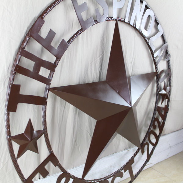 THE ESPINOZA STAR STYLE YOUR CUSTOM FAMILY NAME STAR METAL BARN STAR TWISTED ROPE RING WESTERN HOME DECOR RUSTIC BROWN HANDMADE 24",32",36",40",50"