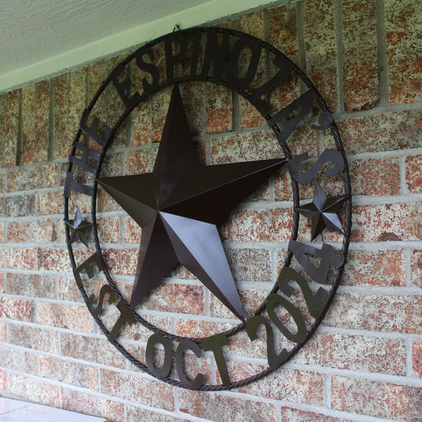 THE ESPINOZA STAR STYLE YOUR CUSTOM FAMILY NAME STAR METAL BARN STAR TWISTED ROPE RING WESTERN HOME DECOR RUSTIC BROWN HANDMADE 24",32",36",40",50"