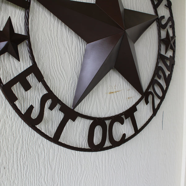 THE ESPINOZA STAR STYLE YOUR CUSTOM FAMILY NAME STAR METAL BARN STAR TWISTED ROPE RING WESTERN HOME DECOR RUSTIC BROWN HANDMADE 24",32",36",40",50"