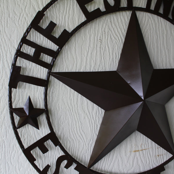 THE ESPINOZA STAR STYLE YOUR CUSTOM FAMILY NAME STAR METAL BARN STAR TWISTED ROPE RING WESTERN HOME DECOR RUSTIC BROWN HANDMADE 24",32",36",40",50"