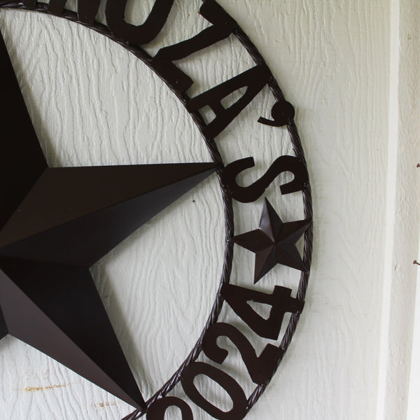 THE ESPINOZA STAR STYLE YOUR CUSTOM FAMILY NAME STAR METAL BARN STAR TWISTED ROPE RING WESTERN HOME DECOR RUSTIC BROWN HANDMADE 24",32",36",40",50"