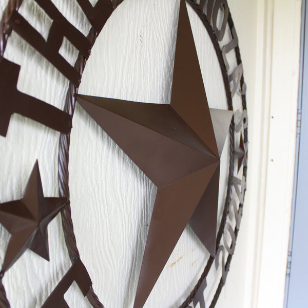 THE ESPINOZA STAR STYLE YOUR CUSTOM FAMILY NAME STAR METAL BARN STAR TWISTED ROPE RING WESTERN HOME DECOR RUSTIC BROWN HANDMADE 24",32",36",40",50"