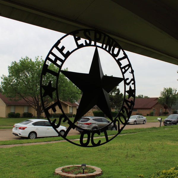 THE ESPINOZA STAR STYLE YOUR CUSTOM FAMILY NAME STAR METAL BARN STAR TWISTED ROPE RING WESTERN HOME DECOR RUSTIC BROWN HANDMADE 24",32",36",40",50"
