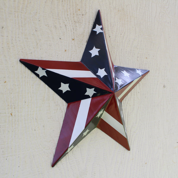 #EH11753 USA BARN STAR AMERICAN FLAG STAR RED WHITE & BLUE METAL STAR HANDMADE NEW 12",24",30"