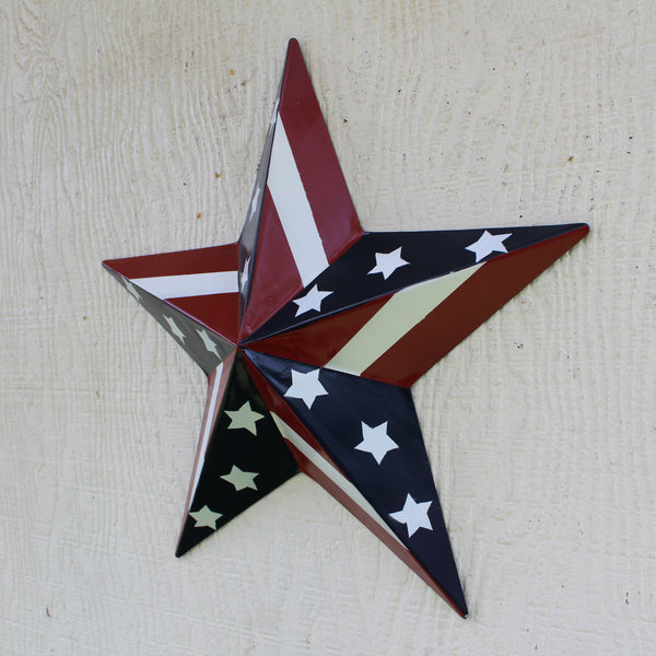 #EH11753 USA BARN STAR AMERICAN FLAG STAR RED WHITE & BLUE METAL STAR HANDMADE NEW 12",24",30"
