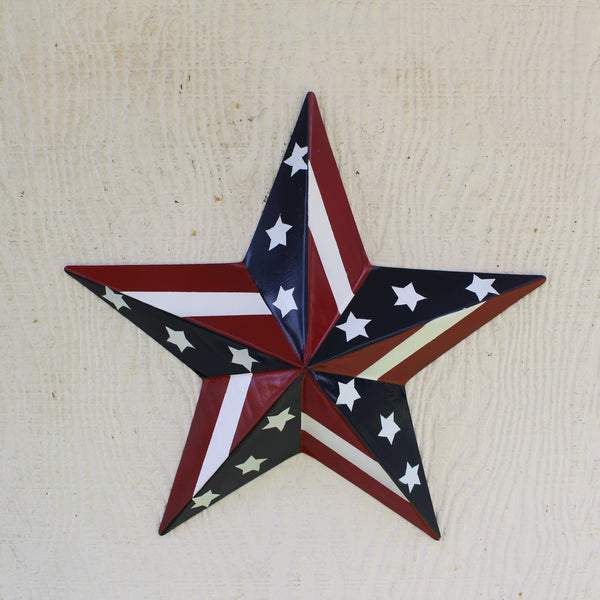 #EH11753 USA BARN STAR AMERICAN FLAG STAR RED WHITE & BLUE METAL STAR HANDMADE NEW 12",24",30"