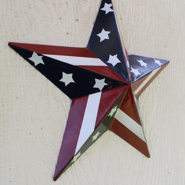 #EH11753 USA BARN STAR AMERICAN FLAG STAR RED WHITE & BLUE METAL STAR HANDMADE NEW 12",24",30"