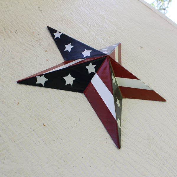 #EH11753 USA BARN STAR AMERICAN FLAG STAR RED WHITE & BLUE METAL STAR HANDMADE NEW 12",24",30"