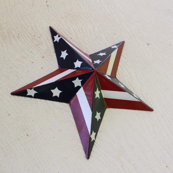 #EH11753 USA BARN STAR AMERICAN FLAG STAR RED WHITE & BLUE METAL STAR HANDMADE NEW 12",24",30"