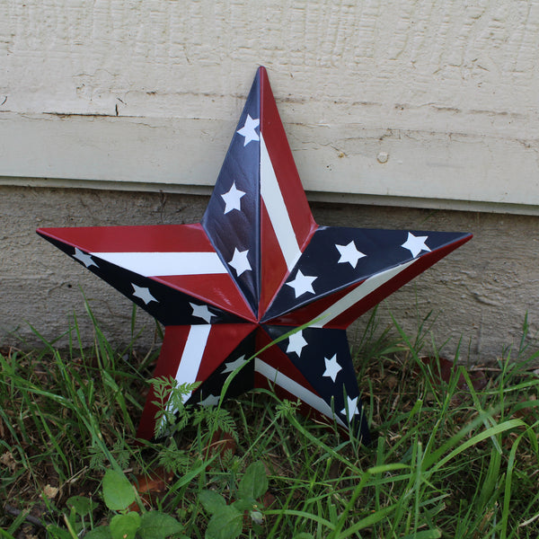 #EH11753 USA BARN STAR AMERICAN FLAG STAR RED WHITE & BLUE METAL STAR HANDMADE NEW 12",24",30"