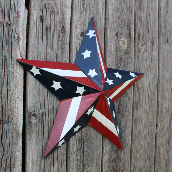 #EH11753 USA BARN STAR AMERICAN FLAG STAR RED WHITE & BLUE METAL STAR HANDMADE NEW 12",24",30"