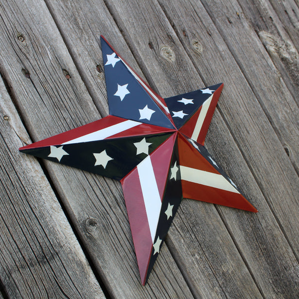 #EH11753 USA BARN STAR AMERICAN FLAG STAR RED WHITE & BLUE METAL STAR HANDMADE NEW 12",24",30"