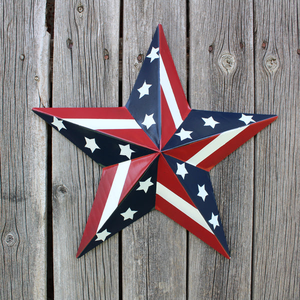 #EH11753 USA BARN STAR AMERICAN FLAG STAR RED WHITE & BLUE METAL STAR HANDMADE NEW 12",24",30"