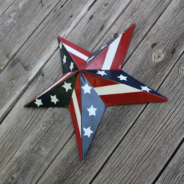 #EH11753 USA BARN STAR AMERICAN FLAG STAR RED WHITE & BLUE METAL STAR HANDMADE NEW 12",24",30"