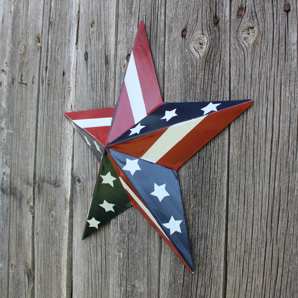 #EH11753 USA BARN STAR AMERICAN FLAG STAR RED WHITE & BLUE METAL STAR HANDMADE NEW 12",24",30"
