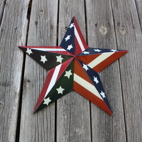 #EH11753 USA BARN STAR AMERICAN FLAG STAR RED WHITE & BLUE METAL STAR HANDMADE NEW 12",24",30"