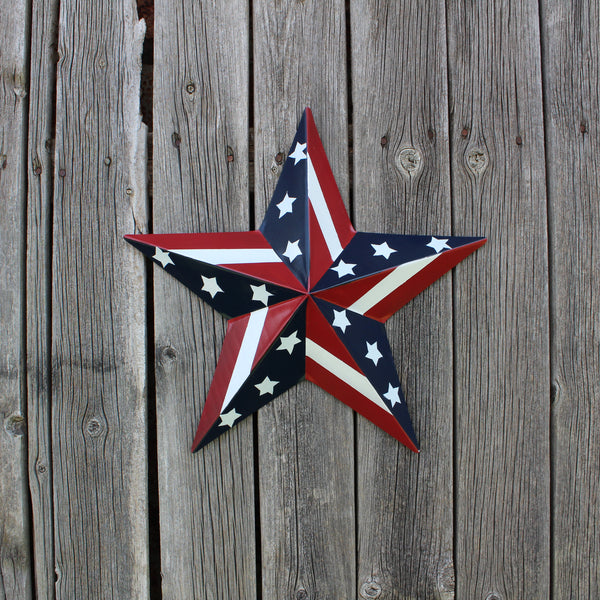 #EH11753 USA BARN STAR AMERICAN FLAG STAR RED WHITE & BLUE METAL STAR HANDMADE NEW 12",24",30"
