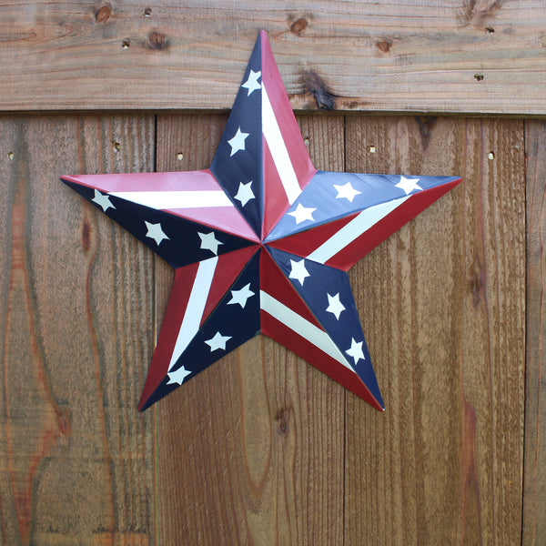 #EH11753 USA BARN STAR AMERICAN FLAG STAR RED WHITE & BLUE METAL STAR HANDMADE NEW 12",24",30"