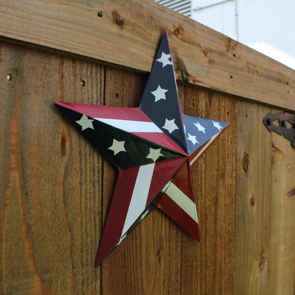 #EH11753 USA BARN STAR AMERICAN FLAG STAR RED WHITE & BLUE METAL STAR HANDMADE NEW 12",24",30"