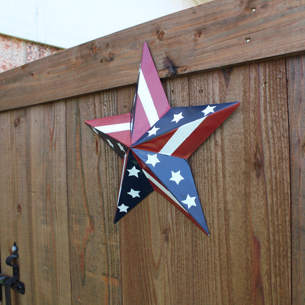 #EH11753 USA BARN STAR AMERICAN FLAG STAR RED WHITE & BLUE METAL STAR HANDMADE NEW 12",24",30"